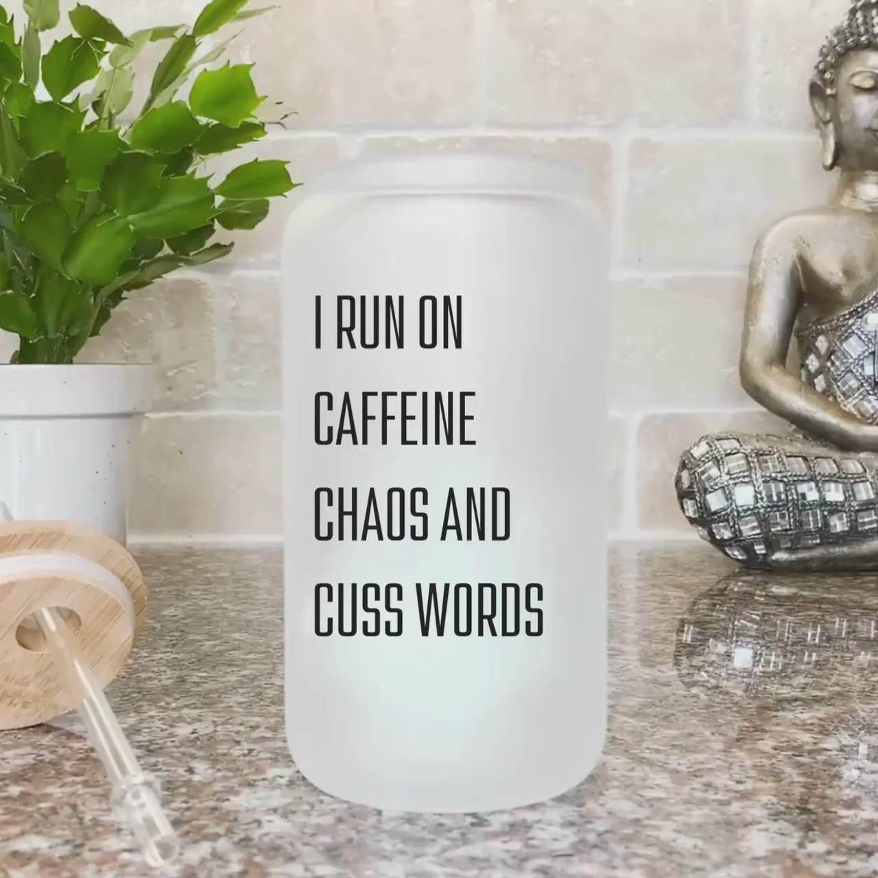 Coffee Lover Mama Iced Coffee Cup Caffeine and Chaos Frosted Coffee Tumbler with straw  Funny Mama gift for mom Glass Tumbler Mom Birthday