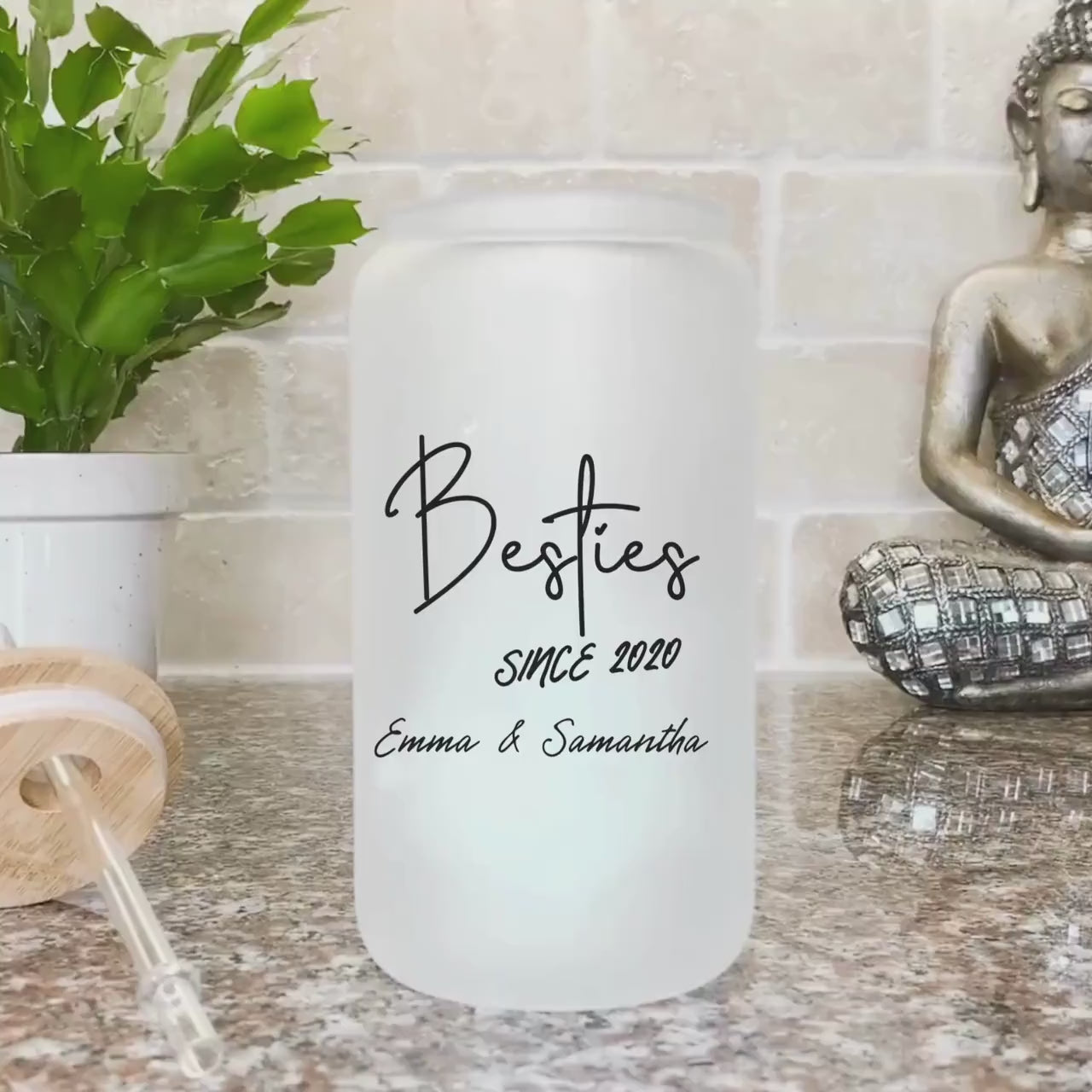 Custom Besties Iced Coffee Cup Personalized Best friend Frosted Beer glass with Bamboo Lid Bestie Gifts for best friend Birthday Gifts BFF