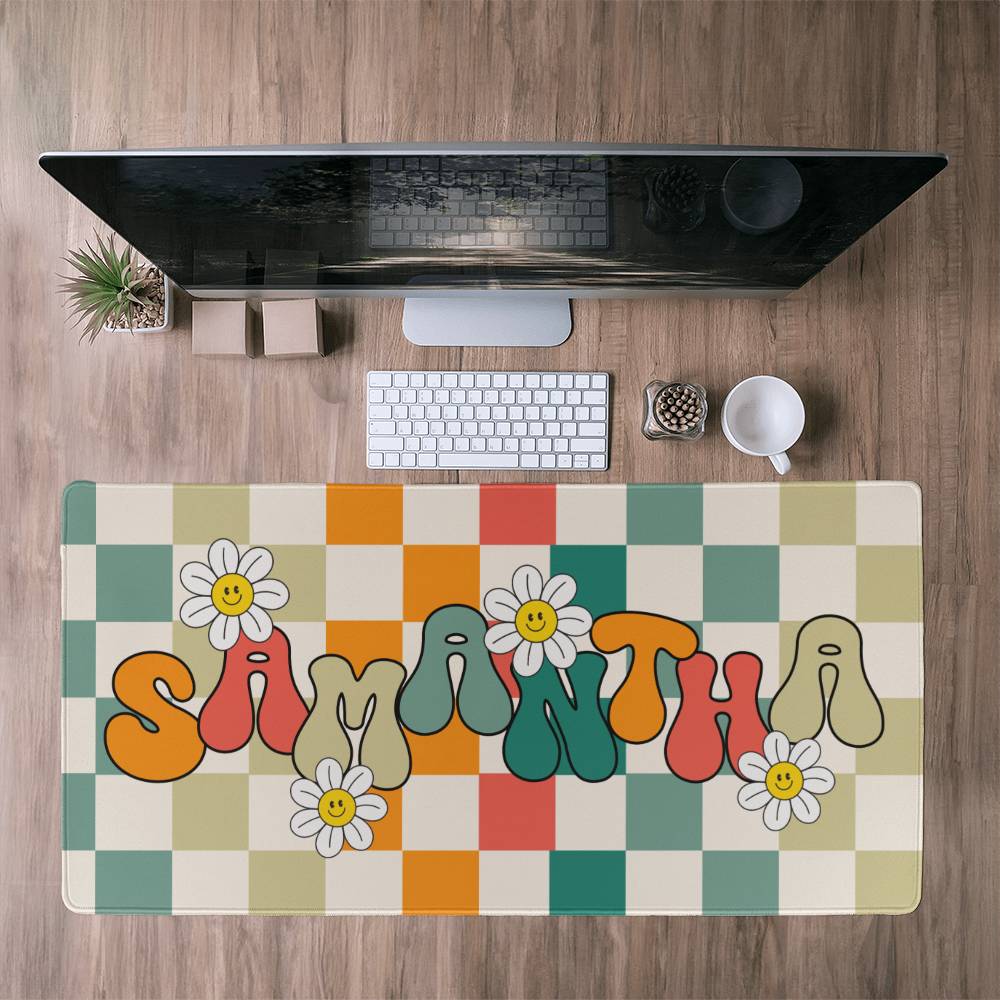 Personalized Retro Daisy Desk mat, Cute desk decor, Custom long desk pad Y2k desk accessories Large Kawaii mat large mousepad