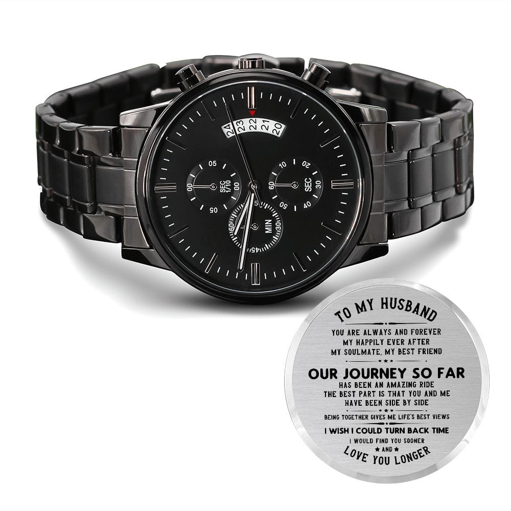 To My Husband- Love You Longer Black Engraved Watch