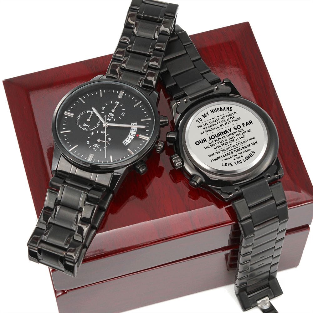 To My Husband- Love You Longer Black Engraved Watch