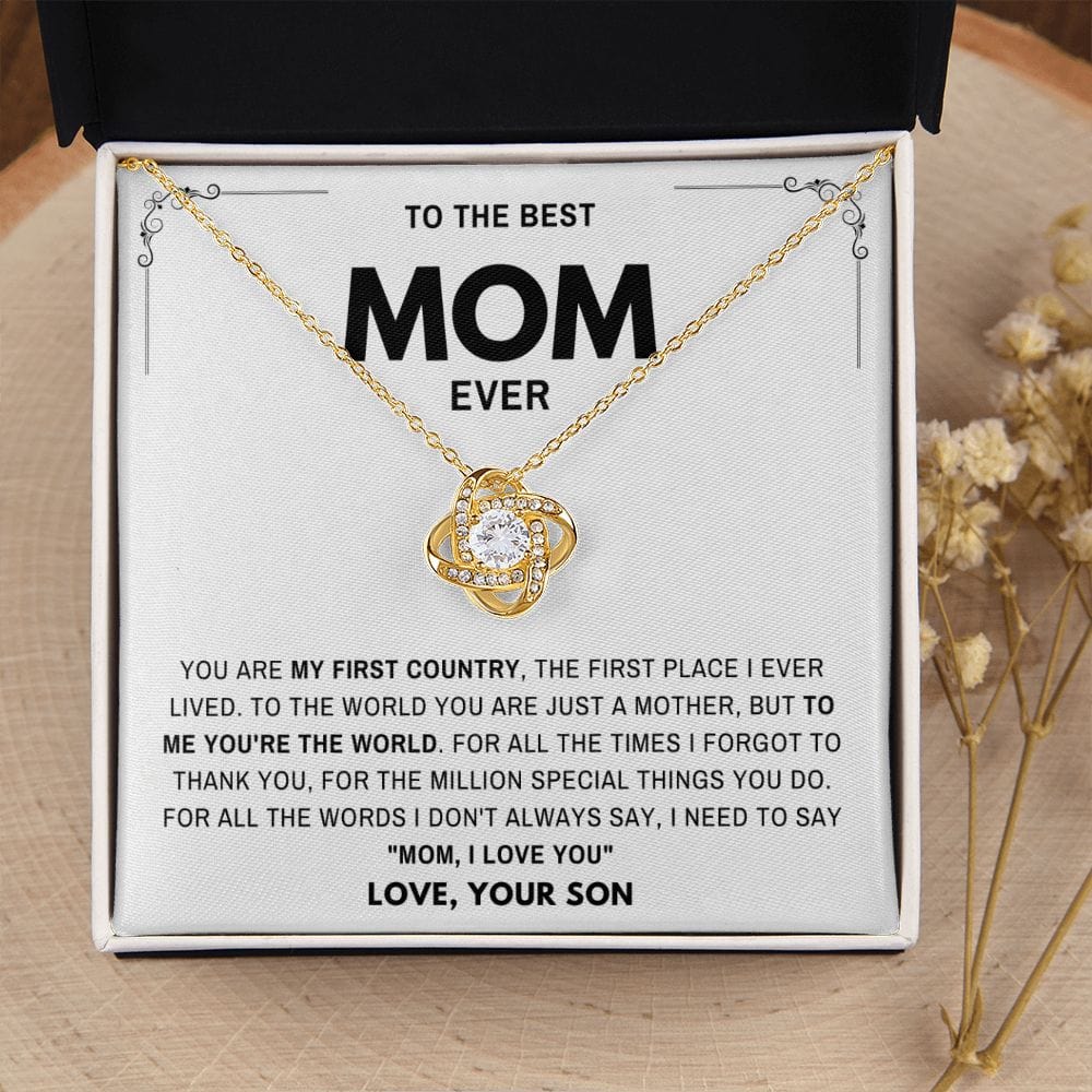 Mom I Love you- Gift for Mother from Son Loveknot Necklace