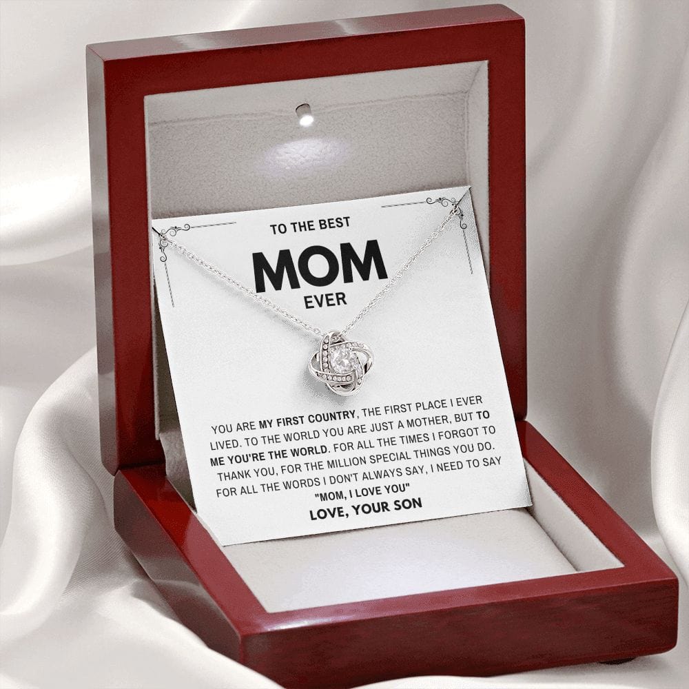 Mom I Love you- Gift for Mother from Son Loveknot Necklace