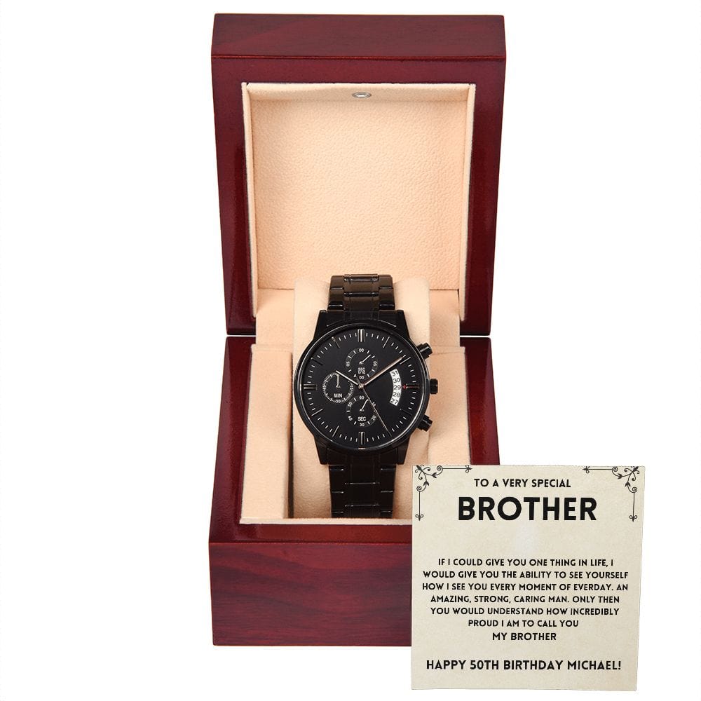 Personalized 50th Birthday Gift for Brother - Black Chronograph Watch