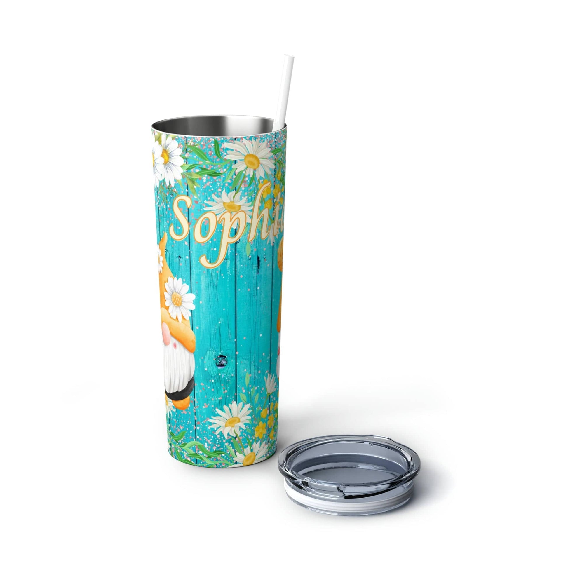 Gnome Daisy Flowers Skinny Steel Tumbler with Straw, 20oz – Mooi Metal Art