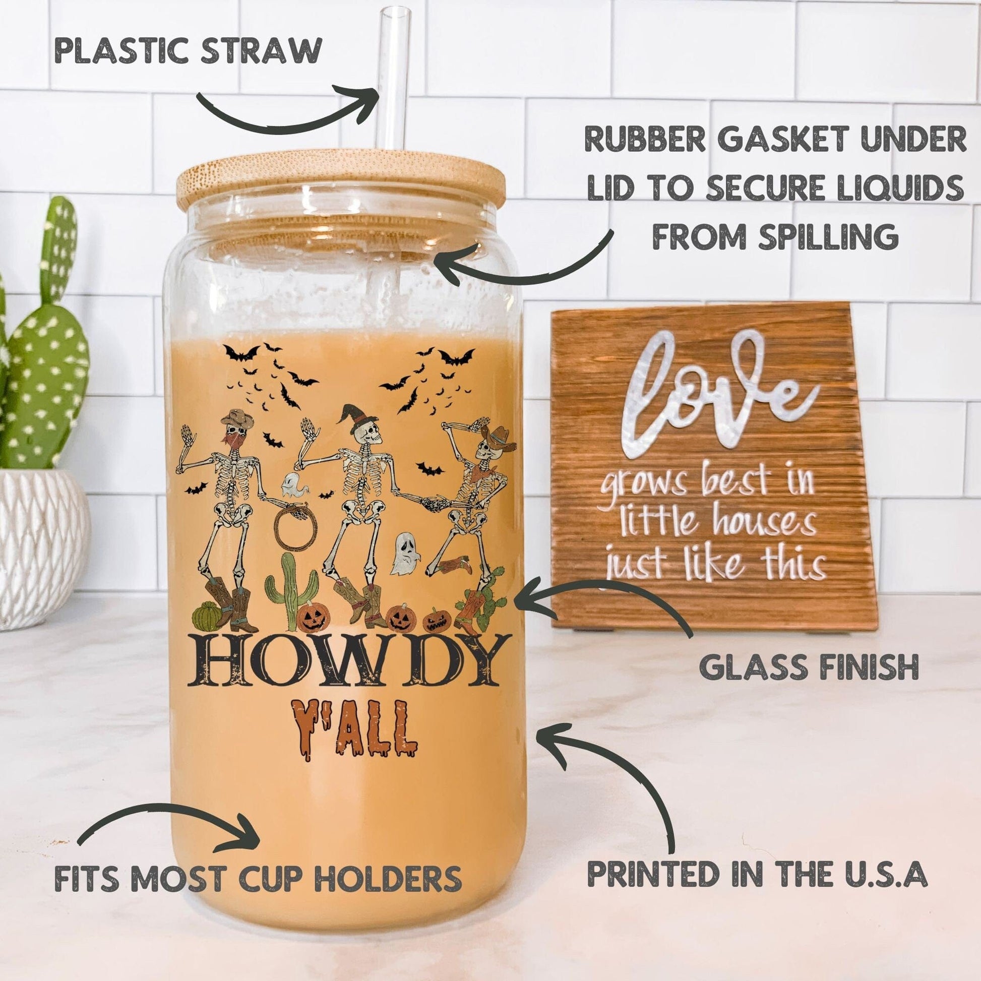 Howdy Y'all Cowboy Skeleton Iced Coffee Cup Funny Halloween Tumbler with Straw Dancing Skeletons 16oz beer Glass Can Tumbler for women