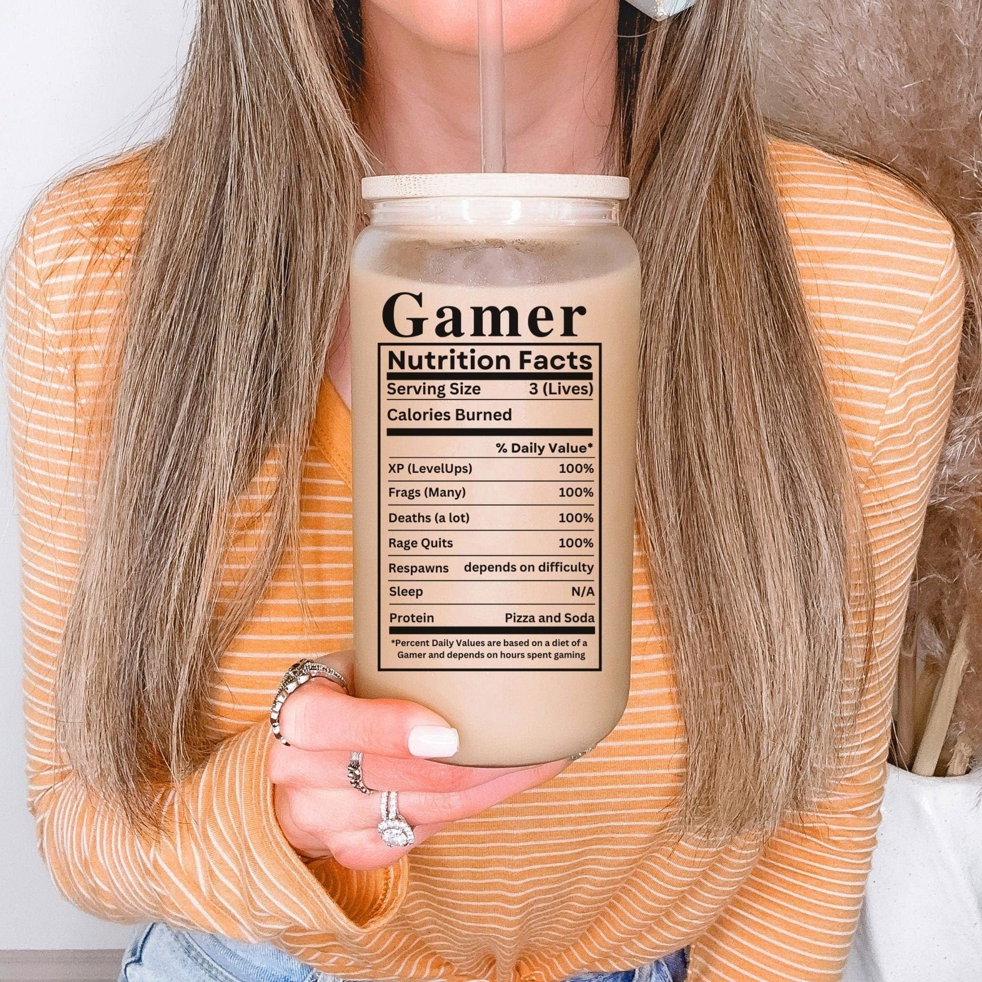 Gamer Nutrition Facts Iced Coffee Tumbler Gift For Gamers Frosted Cup Gamer Couple Christmas Gifts Funny Gamer Boyfriend Glass Tumbler