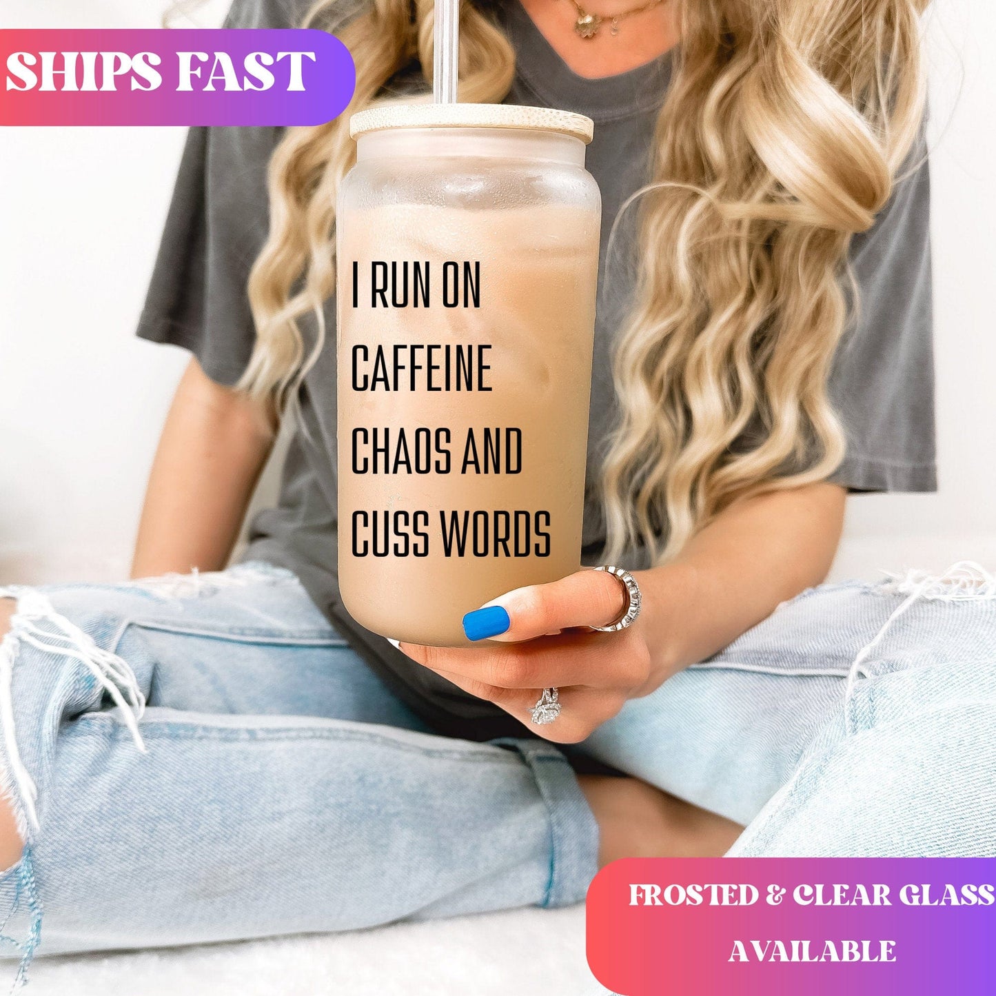 Coffee Lover Mama Iced Coffee Cup Caffeine and Chaos Frosted Coffee Tumbler with straw Funny Mama gift for mom Glass Tumbler Mom Birthday