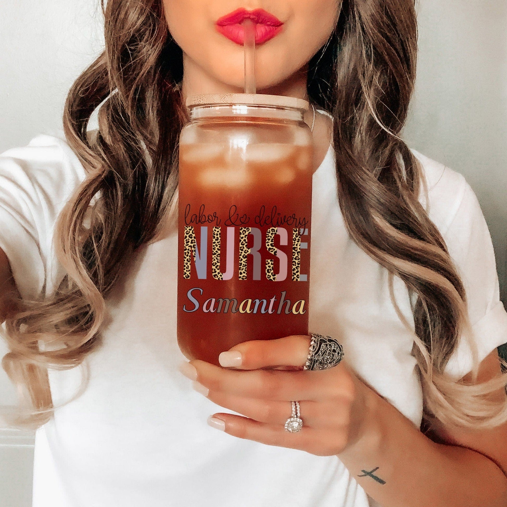 Labor And Delivery Nurse Gift Iced Coffee Cup Birth Coach Coffee Tumbler Doula Gift L&D Nurse Glass Cup Postpartum Doula Birth Companion