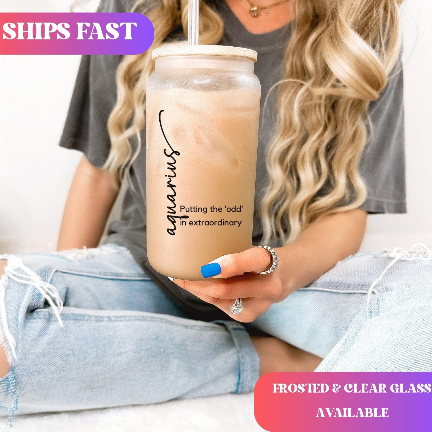 Funny Aquarius Sign Glass Frosted Can Aquarius Zodiac Coffee Glass Cup Zodiac sign Aquarius traits Cup with Lid Aquarius Horoscope Tumbler