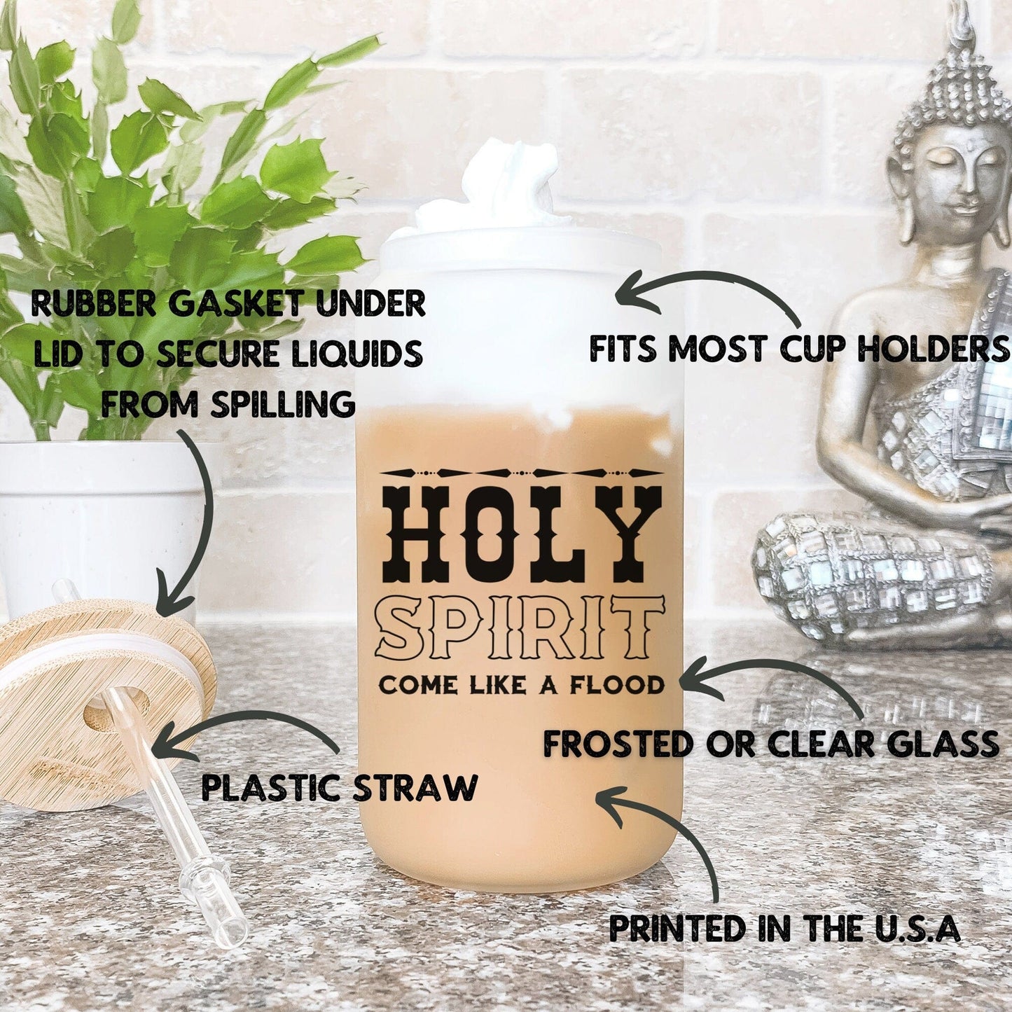 Religious Frosted Iced Coffee Cup Come Holy Spirit Frosted Tumbler with Straw Western Christian beer Glass Can Jesus Catholic Tumbler gift