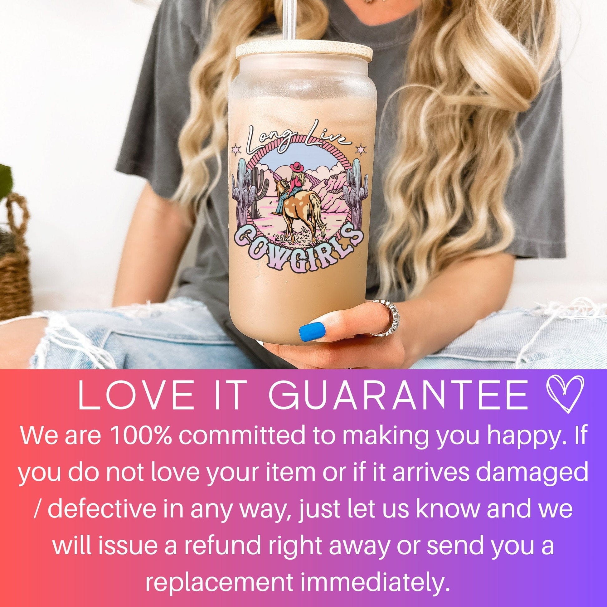 Country concert Frosted Iced Coffee Cup Long Live Cowgirls Frosted Tumbler with Straw Western Rodeo cowgirl Desert Vintage style beer Glass