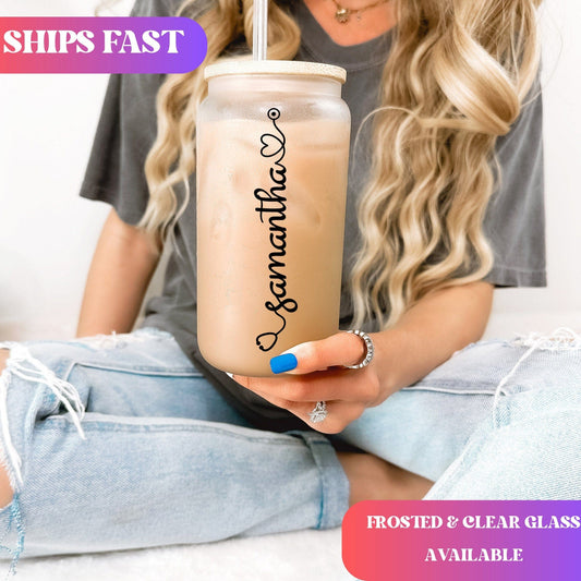 Custom Nurse Gift Iced Coffee Cup Stethoscope Name Frosted Tumbler with Straw Team Gift for RN Beer Glass Nursing Student Nurse Grad Gift