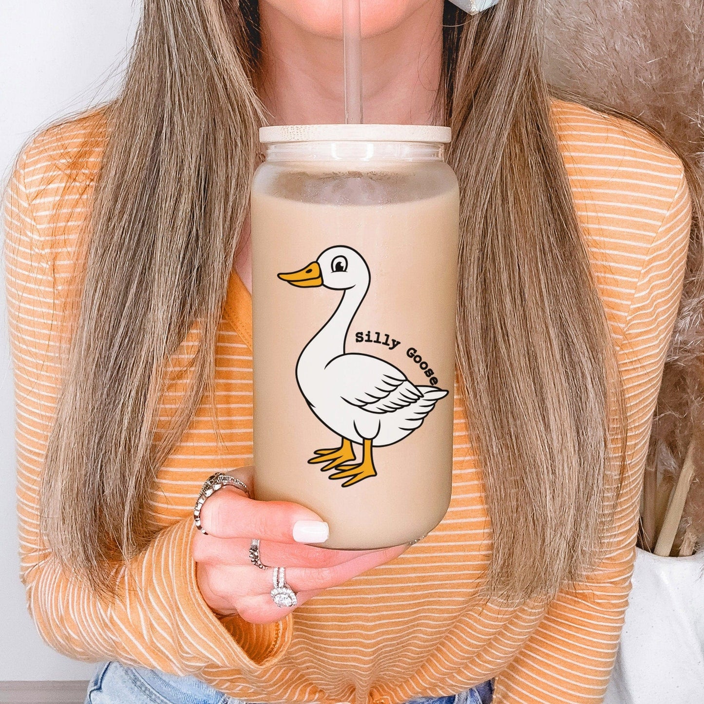 Silly Goose Iced Coffee Cup Goose Bumps Frosted Coffee Tumbler with straw Funny Goose Beer Can Funny gifts Fist bump Glass Tumbler