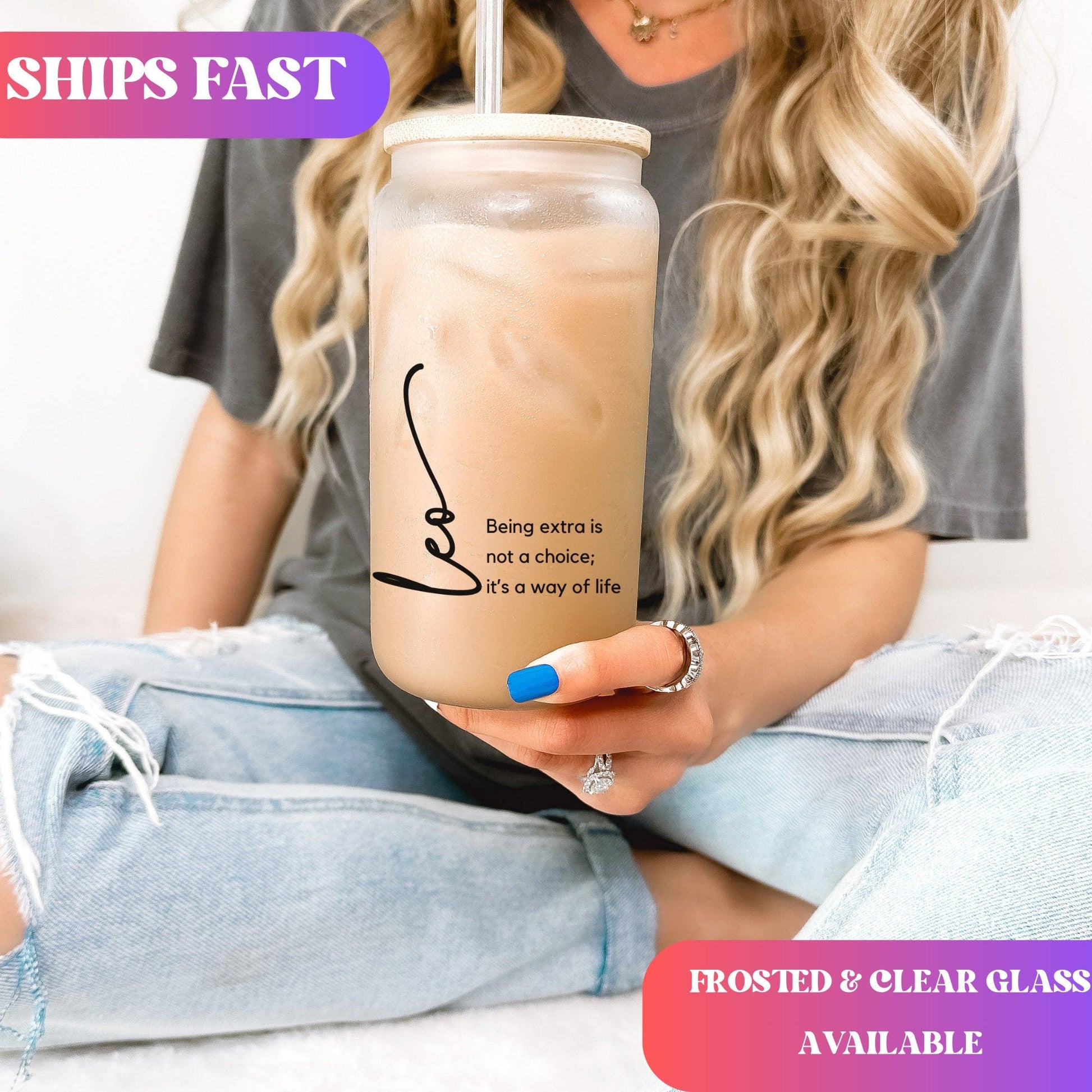 Funny Leo Star Sign Glass Frosted Can Leo Zodiac Sign Coffee Glass Cup Zodiac sign Leo astrology traits Cup with Lid Leo Horoscope Tumbler