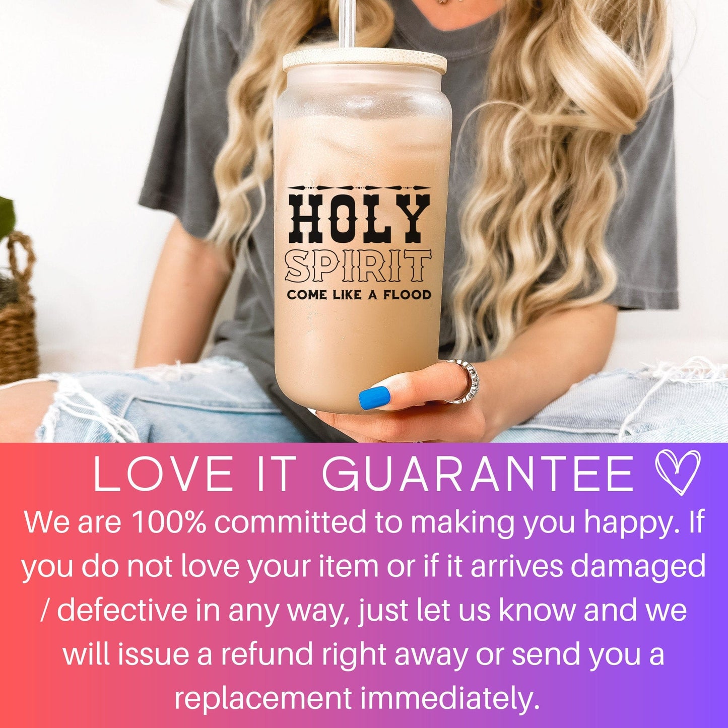 Religious Frosted Iced Coffee Cup Come Holy Spirit Frosted Tumbler with Straw Western Christian beer Glass Can Jesus Catholic Tumbler gift