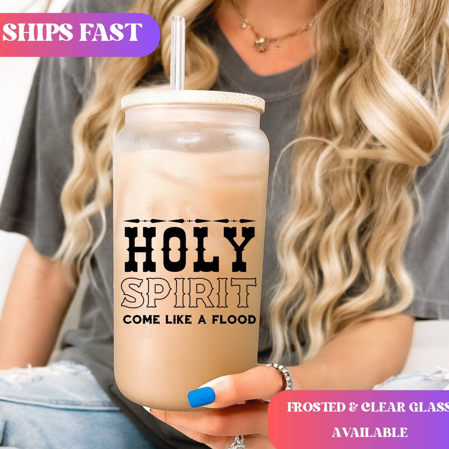 Religious Frosted Iced Coffee Cup Come Holy Spirit Frosted Tumbler with Straw Western Christian beer Glass Can Jesus Catholic Tumbler gift